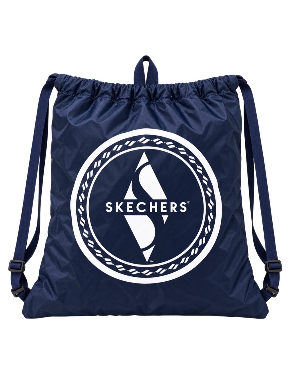 Skechers Navy Blue Drawstring Cinch Backpack Gym Bag Logo NWOT